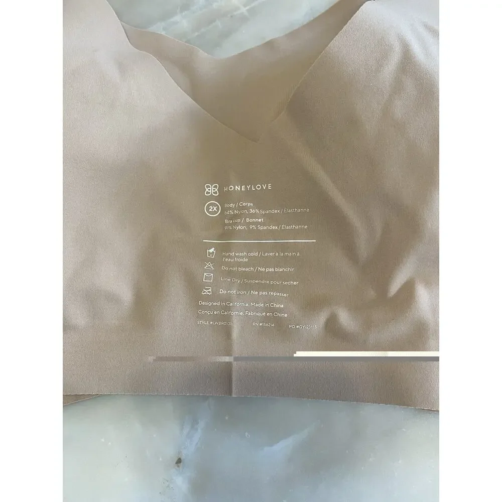 Honeylove Size 2xl Tan SoftForm Wireless Bra V-Neck nude beige